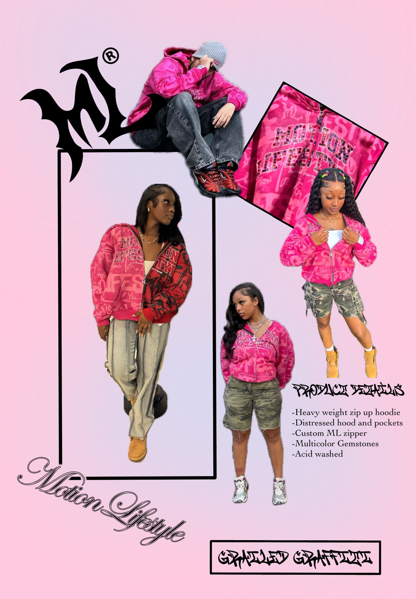 Pink "GRAILED GRAFFITI" Zip-Up